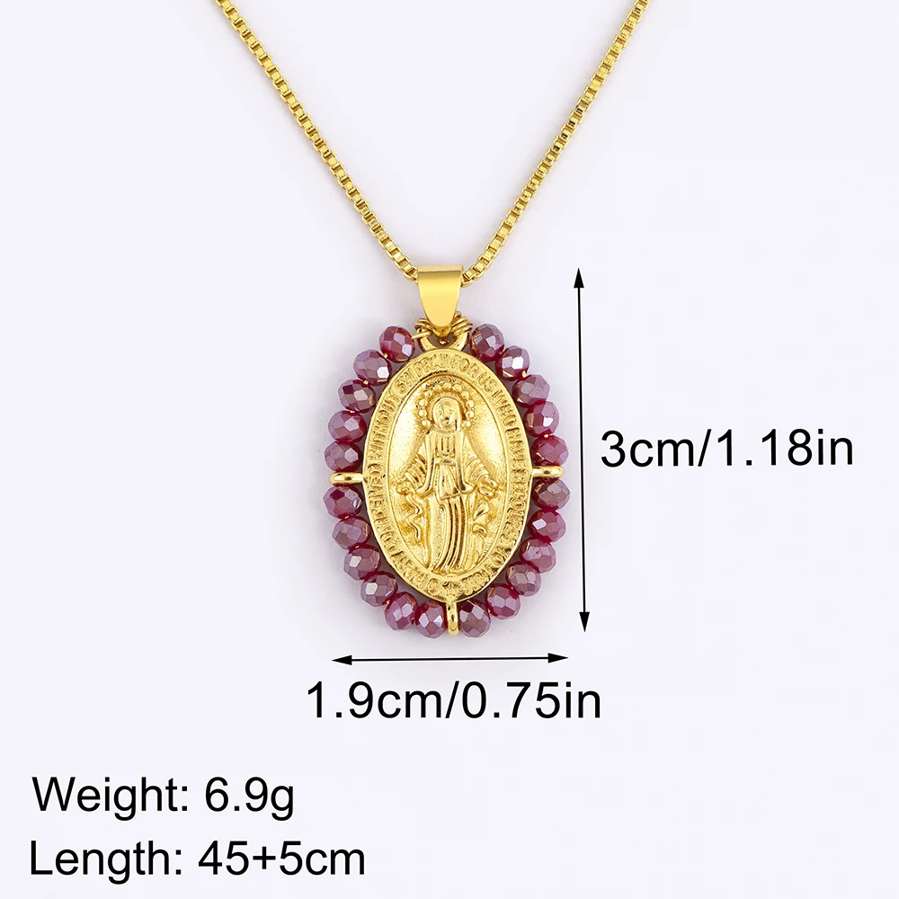 Nidin Hot Sale Virgin Mary Relief Portrait Charm Pendant Necklace For Women Men Oval Shape Pave Beads Chain Choker Jewelry Gifts