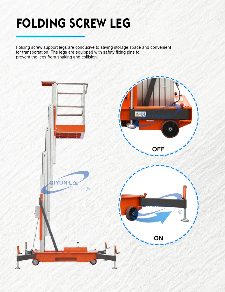 Qiyun Kinglift 8m Personal portable lift single mast aluminum alloy aerial work platform aluminum electric lift