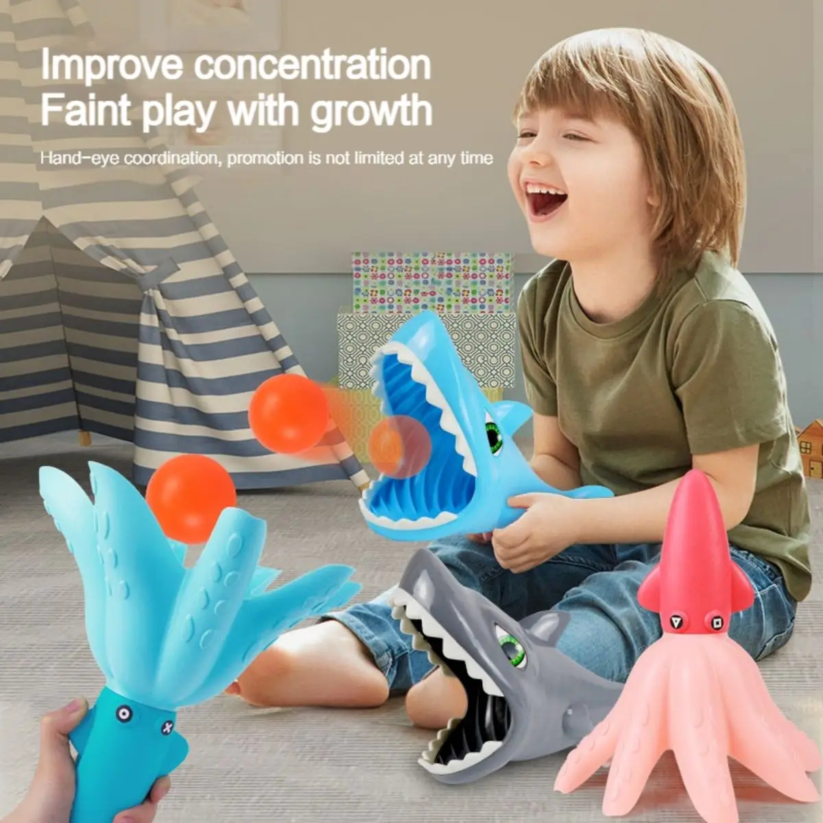 Fun outdoor double-player rebound ball toy for 3+, sensory, hand-eye coord., parent-child, shark, octopus, dinosaur.gift