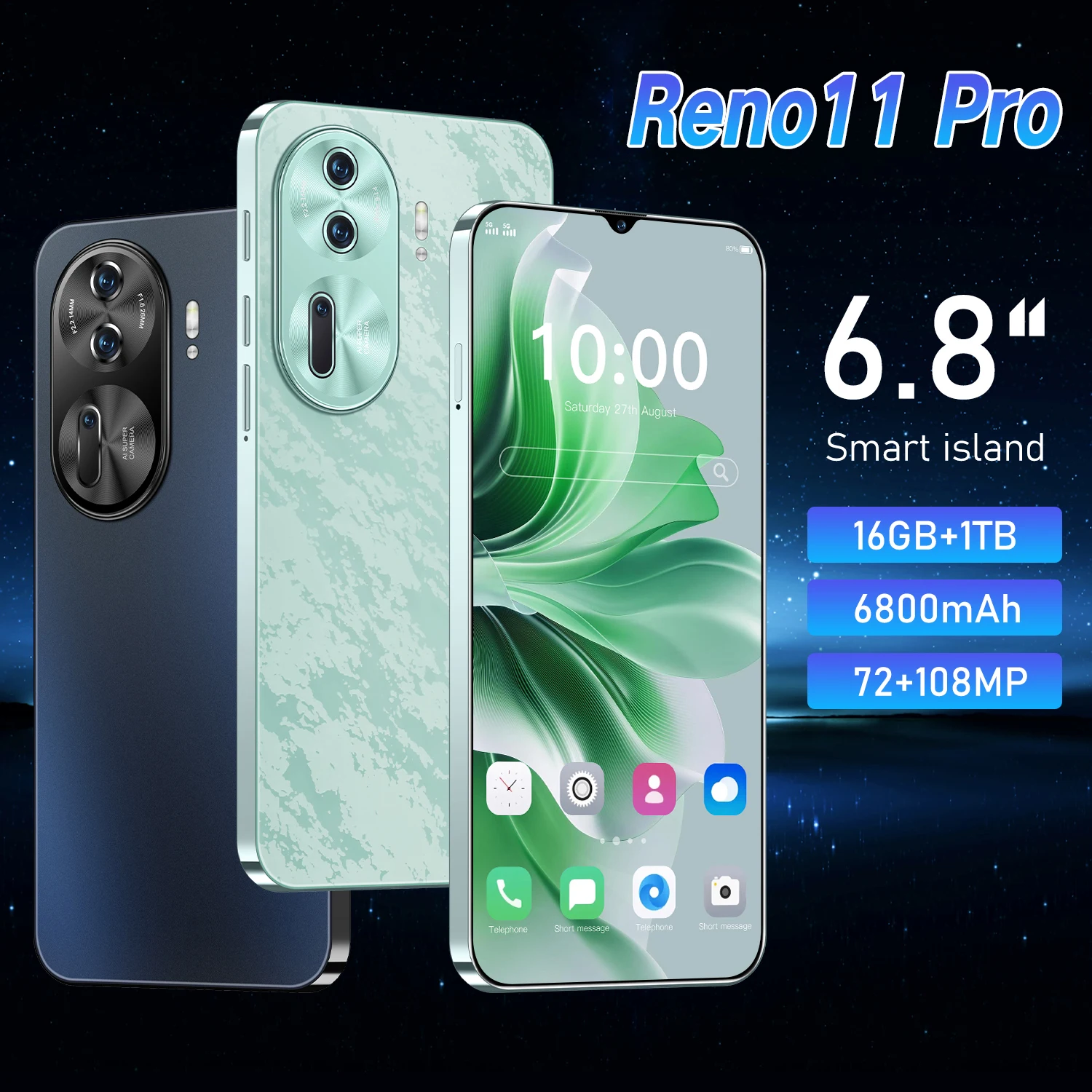 2025 Reno11 Pro  Smartphone 6.8'' Full Screen 4G/5G Global Version Cell Phone 16TB+1TB 6800mAh Mobile Phones 108MP Celulares