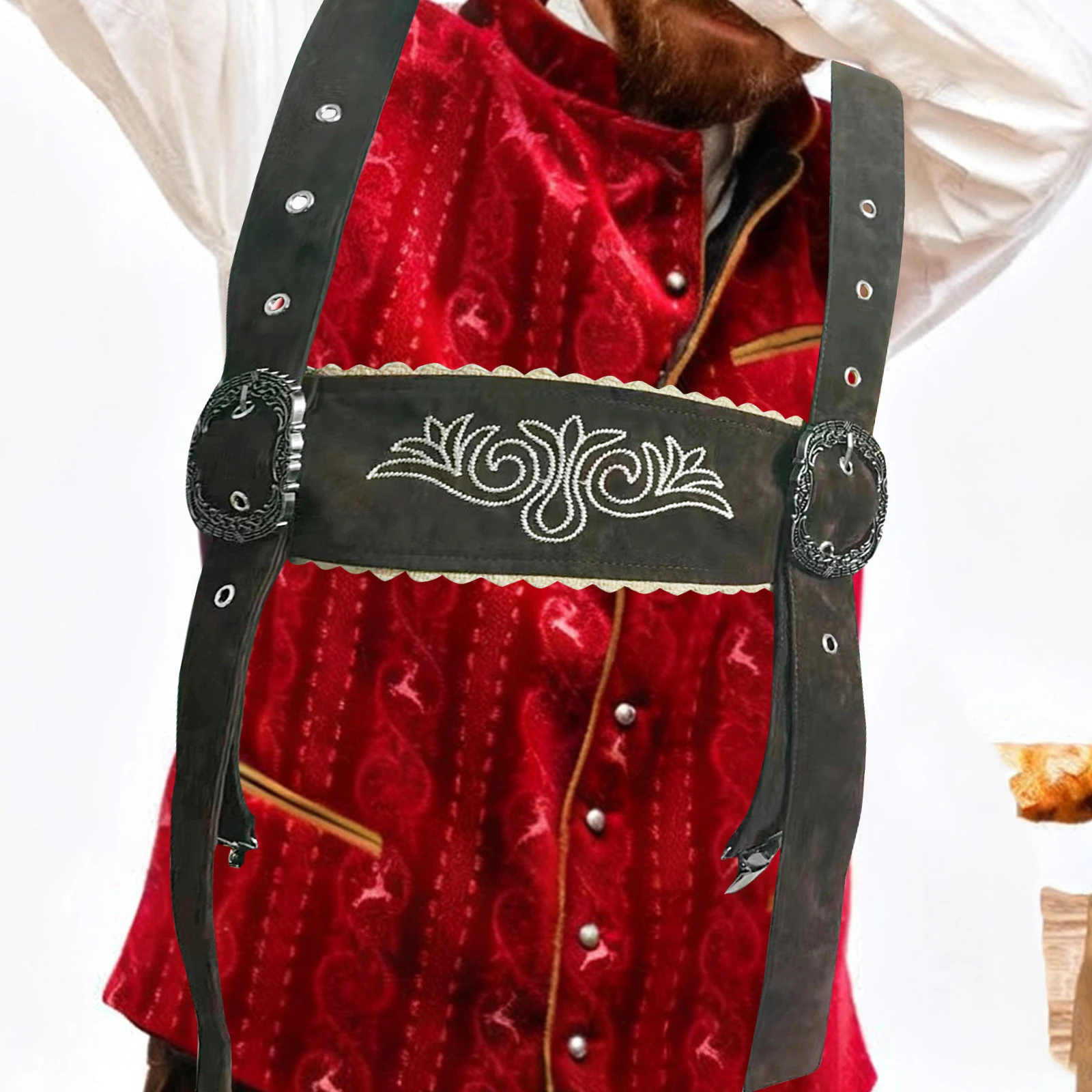 Traditional Men Bavarian Suspenders Polyester Materials Accessory Adjustable Dark Brown Lederhosen Braces for Oktoberfest