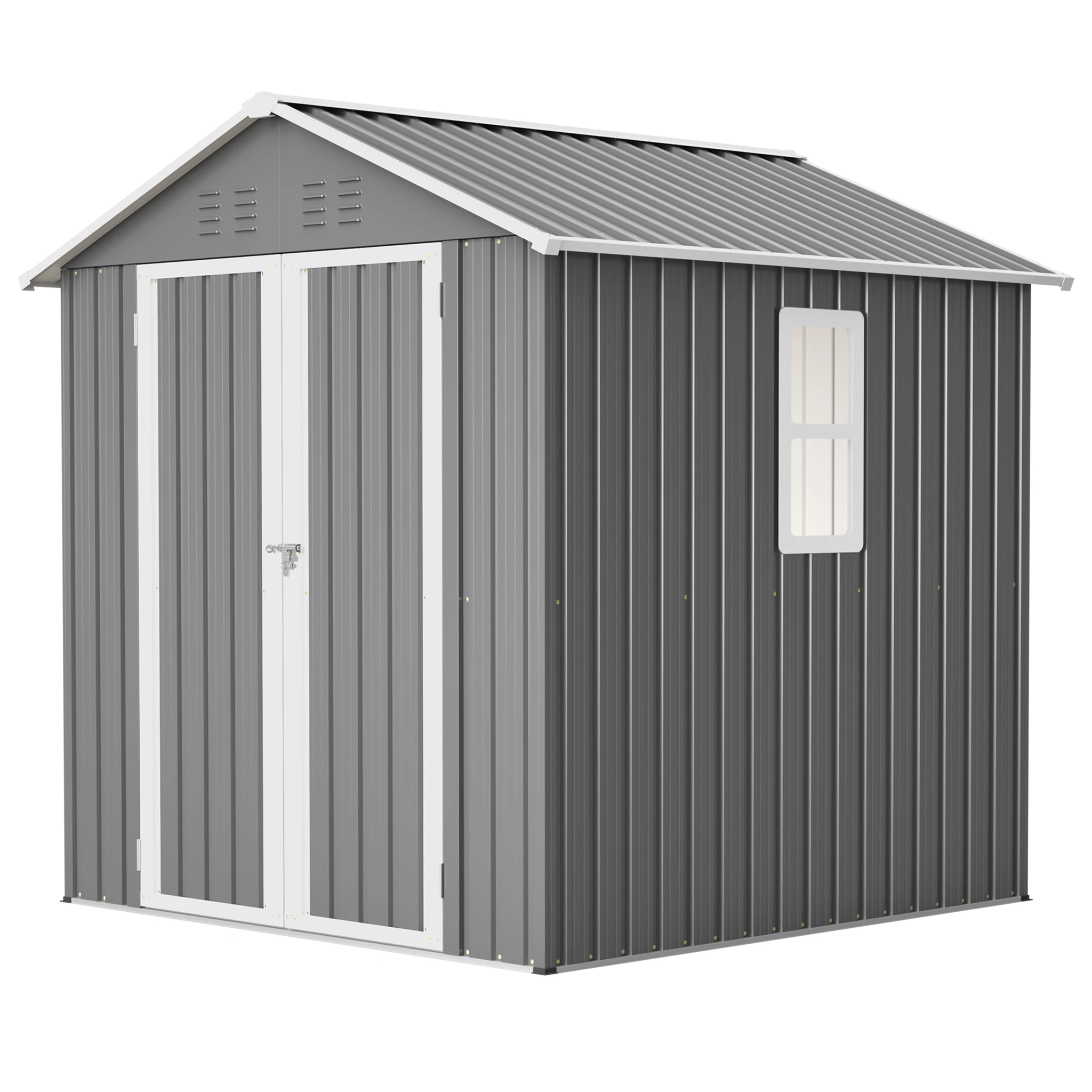 Abri de stockage en métal 185x182x191 cm, robuste, acier galvanisé, portes verrouillables, résistant aux intempéries, antirouille, cadre renforcé, pou