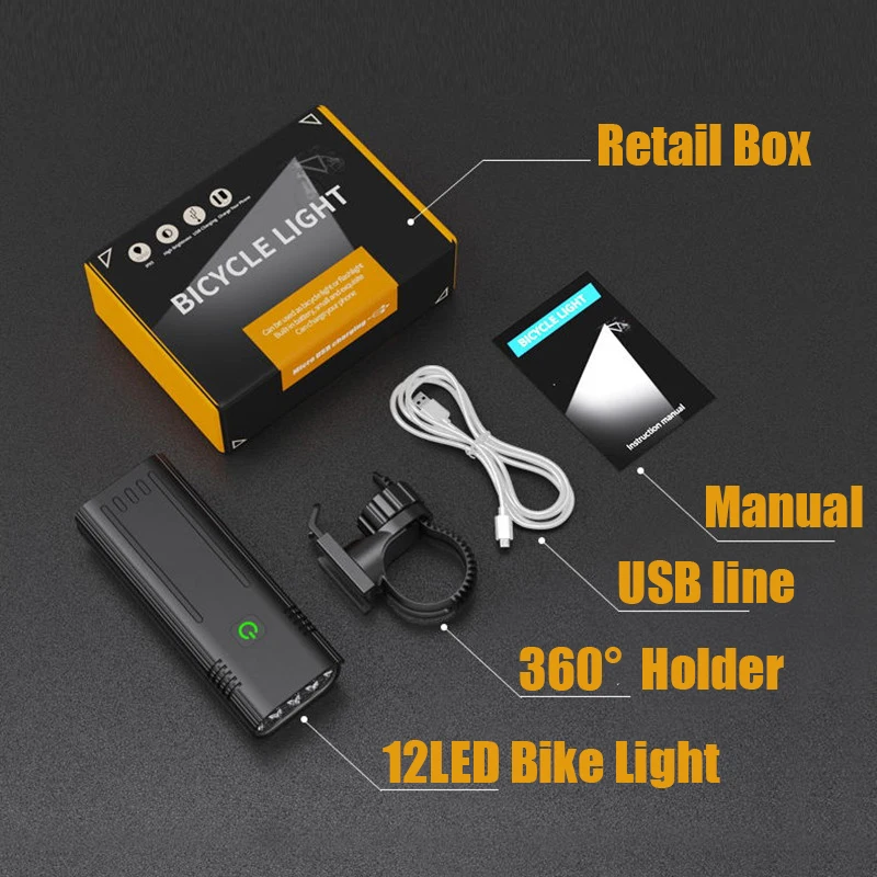 10000LM 12T6 Bike Light Built-in 10000mAh USB Rechargeable Rear Light Bicycle Headlight MTB Rode Flashlight Cycling Front Lamp