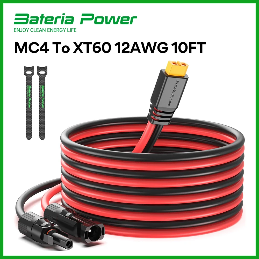 

Solar to XT60 Charge Extension Cable 12AWG 10Ft Solar Connector to XT60 Adapter Cable for Solar Panel to LiFePO4 Battery