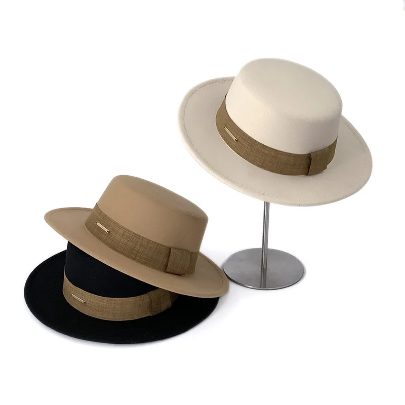 French fedora women wide brim soft fedora Canotier Hat Flat Top Fedora wholesale Garrotin style hat unisex chapeau шляпа 2