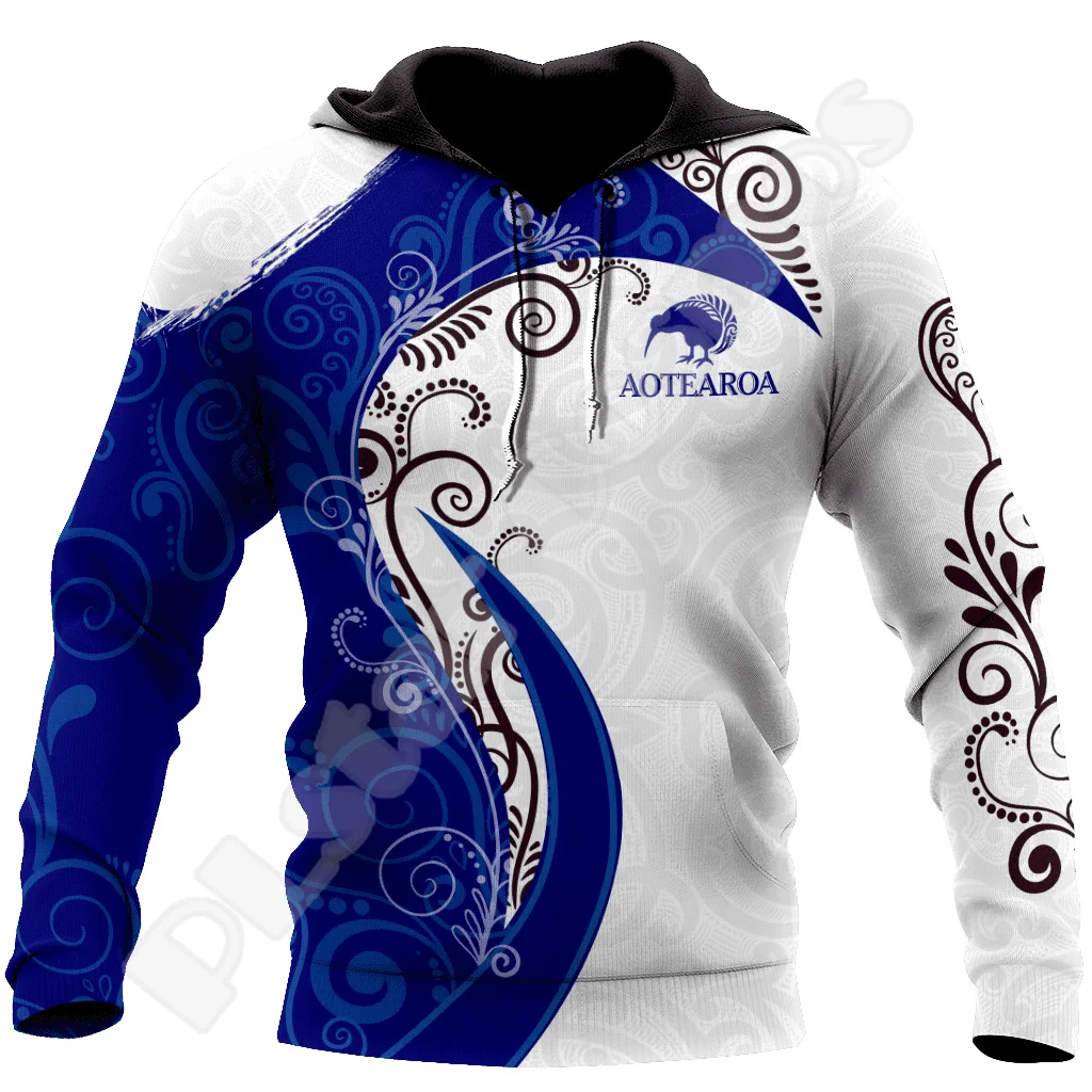 Custom Name Country Flag New Zealand Aotearoa Maori Tattoo Retro Long Sleeves 3DPrint Pullover Harajuku Casual Jacket Hoodies XA