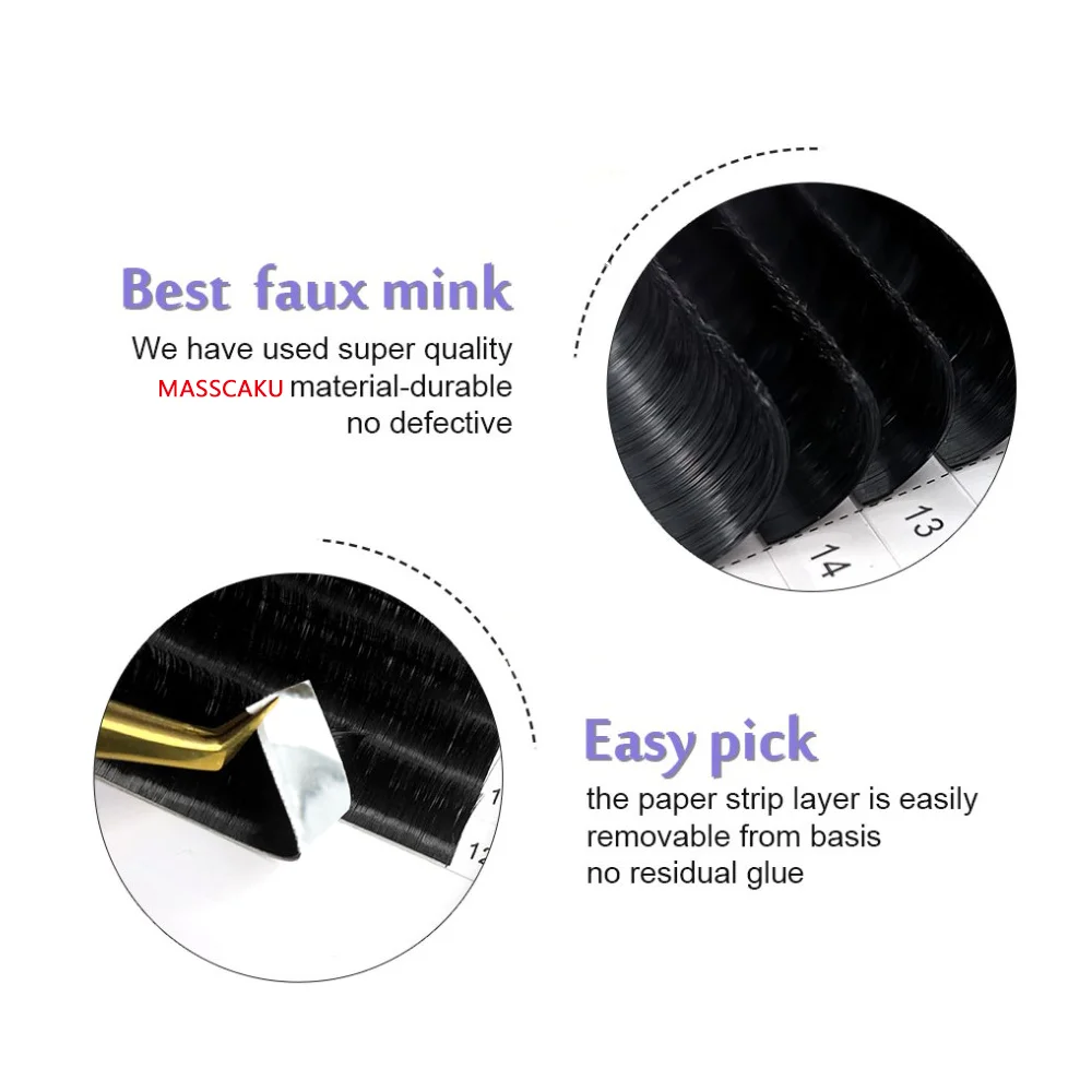 Masscaku individuelles Volumen Wimpern 0, 07 0,05mm 8-15mm Misch größe automatische blühende Zilien Seide Wimpern verlängerungen Großhandel Lieferungen – Detail 4