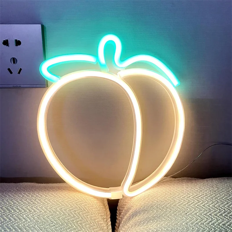 Peach Neon Signs, for Teens Kids Room Bedroom Gaming Room Wall Decor,Handmade Neon Sign Lights for Party Home Bar Art Decoration