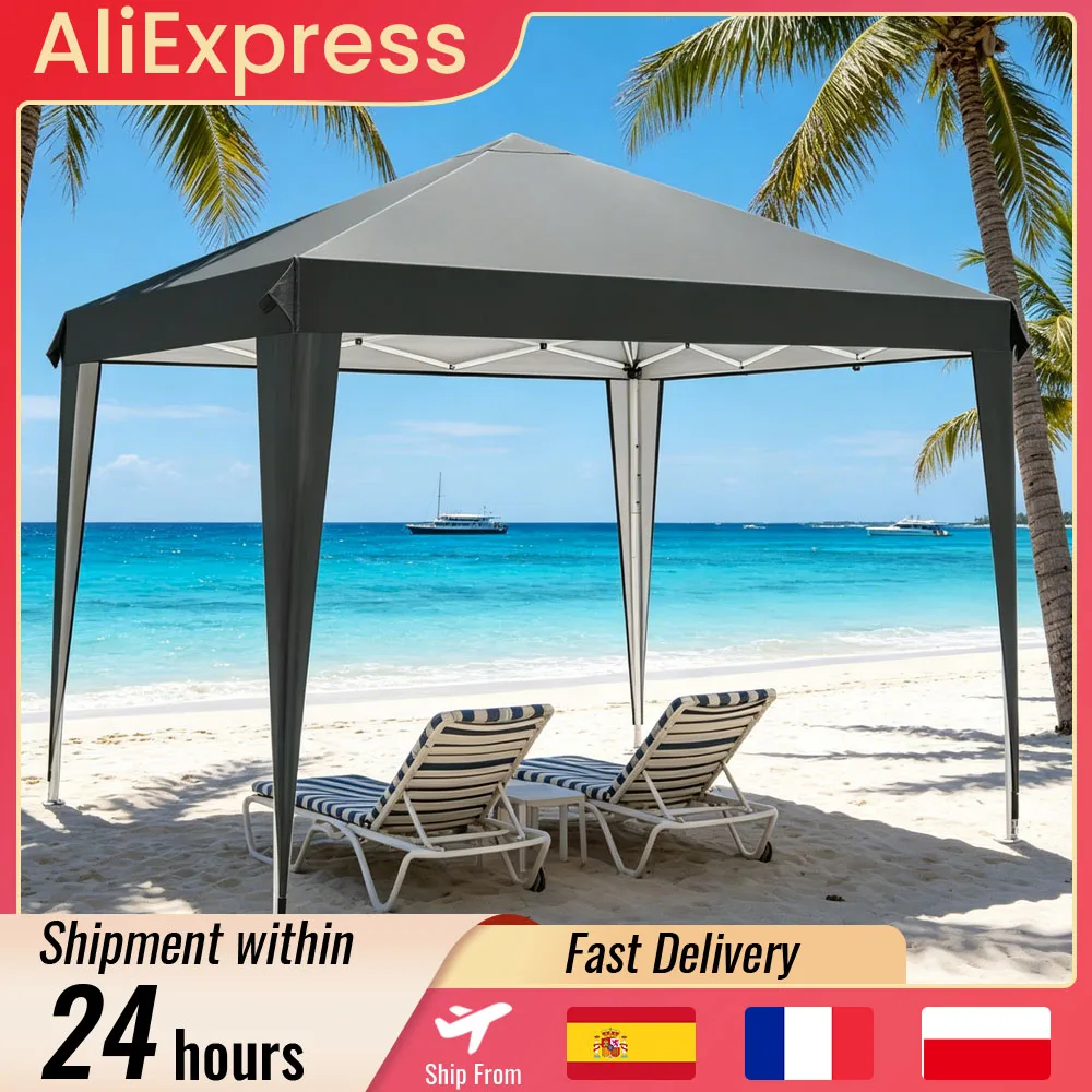 Tonnelle pliante 3x3m, tente de jardin imperméable anti-UV, abri extérieur pop-up avec sac de rangement pour camping, jardin, plage, installation facile