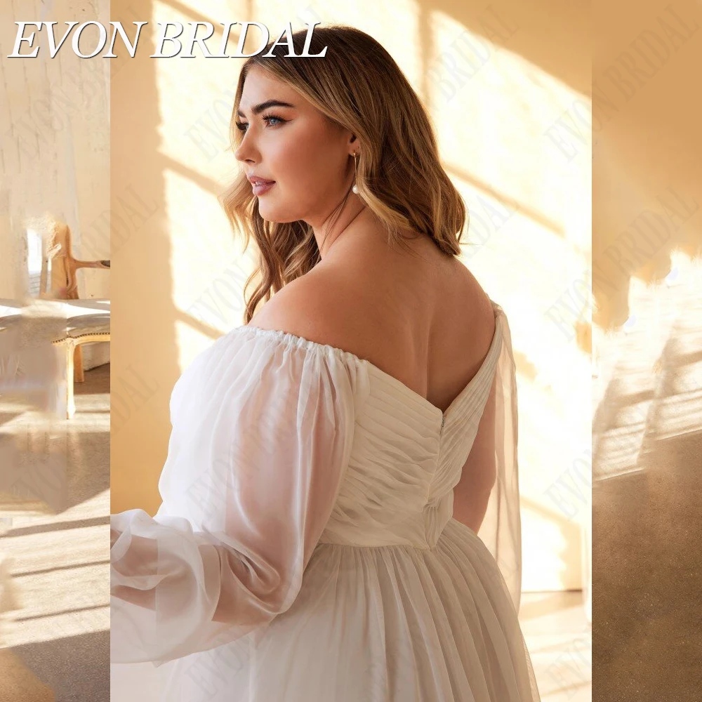 Evon Bridal classique manches bouffantes plus taille robe de mariéEVON BRIDAL-Robe de Mariée Classique en Mousseline de Soie, Manches Bouffantes,