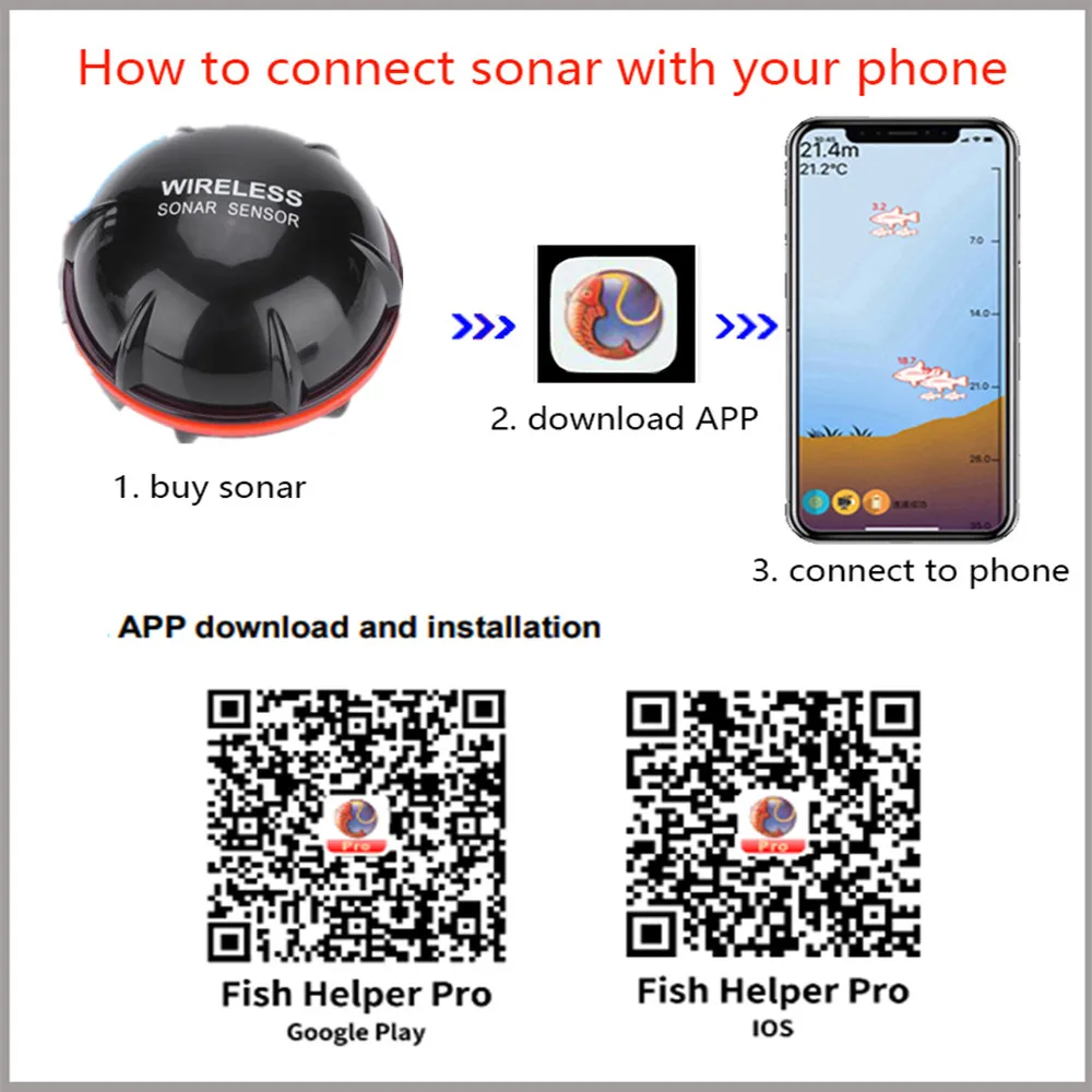 Xa02 Draadloze Bluetooth Smart Sonar Fish Finder 48M/160ft Fish Finder Draagbare Outdoor Visuitrusting Voor Ios Android