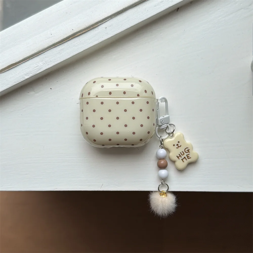 

INS Brown White Earphone Cover for Apple Airpods 2 3 4 Cover with Charm for Airpods Pro3 Pro2 4 Polka dot Headphone Cover Cases