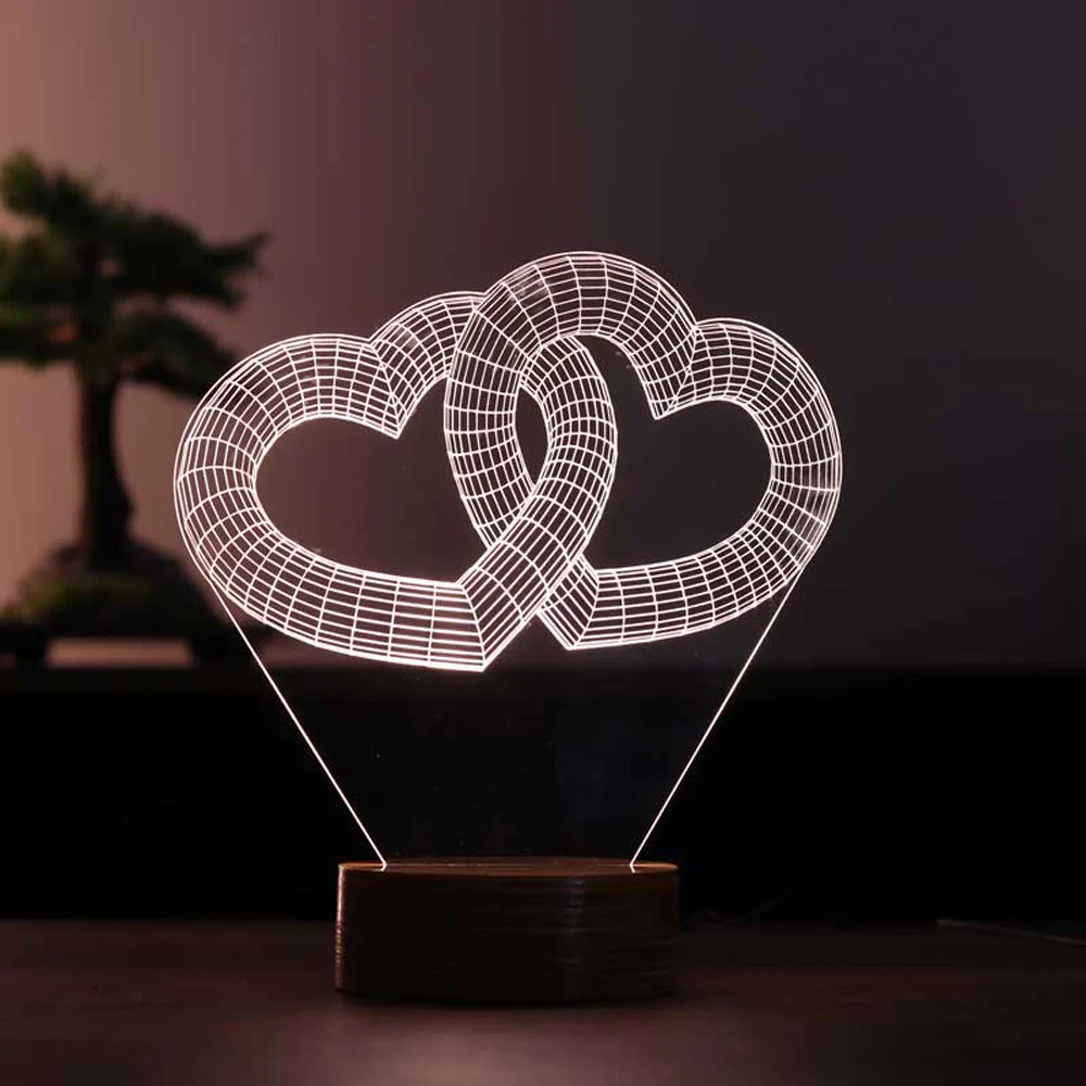 

Decorative Gift LED Table Lamp with Two Heart Figures - Romantic Night Light for Couples