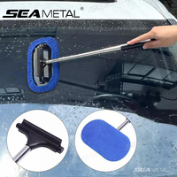 SEAMETAL Car Window Cleaner Brush Windshield Cleaner Microfiber Cloth Cleaning Tool with Retractable Handle Auto Glass Wiper