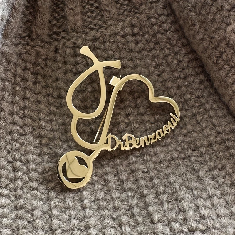 Customized Name Brooch Stethoscope Pin Doctor Nurse Name Stainless Steel Jewelry Fashion Gift For Men Women Daily Accessori