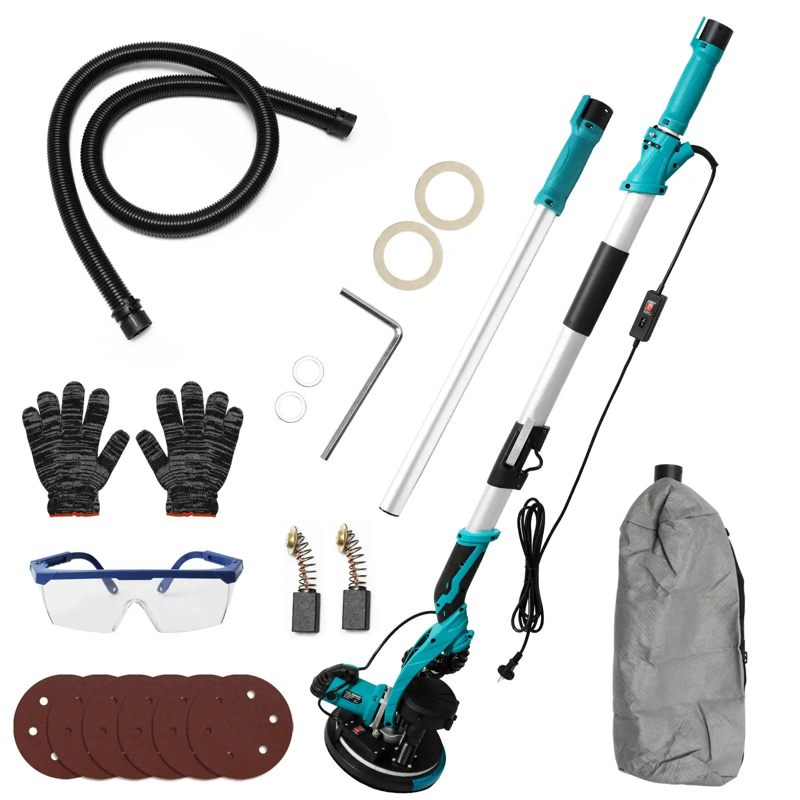 OWJHE 1250W Gipsplaten Schuurmachine Slijpen Draagbare Polijstmachine met Schuurpapier LED Licht en Stof Clooect Zak Met stofzuiger