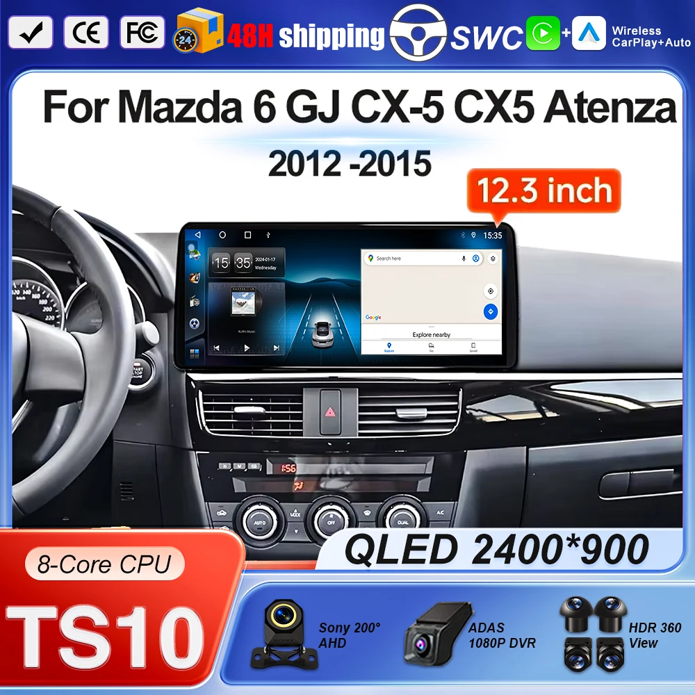Car Radio For Mazda 6 GJ CX-5 CX5 Atenza 2012 2013 2014 2015 12.3 Inch  Android Auto Multimedia Video Player GPS Navigation WIFI