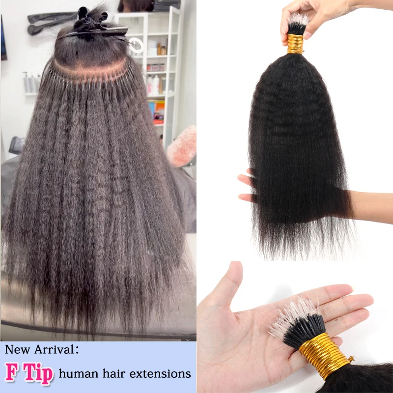 

Kinky Straight F Tip Microlinks Hair Extensions Natural Coarse Yaki Virgin Bulk Hair 100% Brazilian Itip Human Hair Bundle Weave