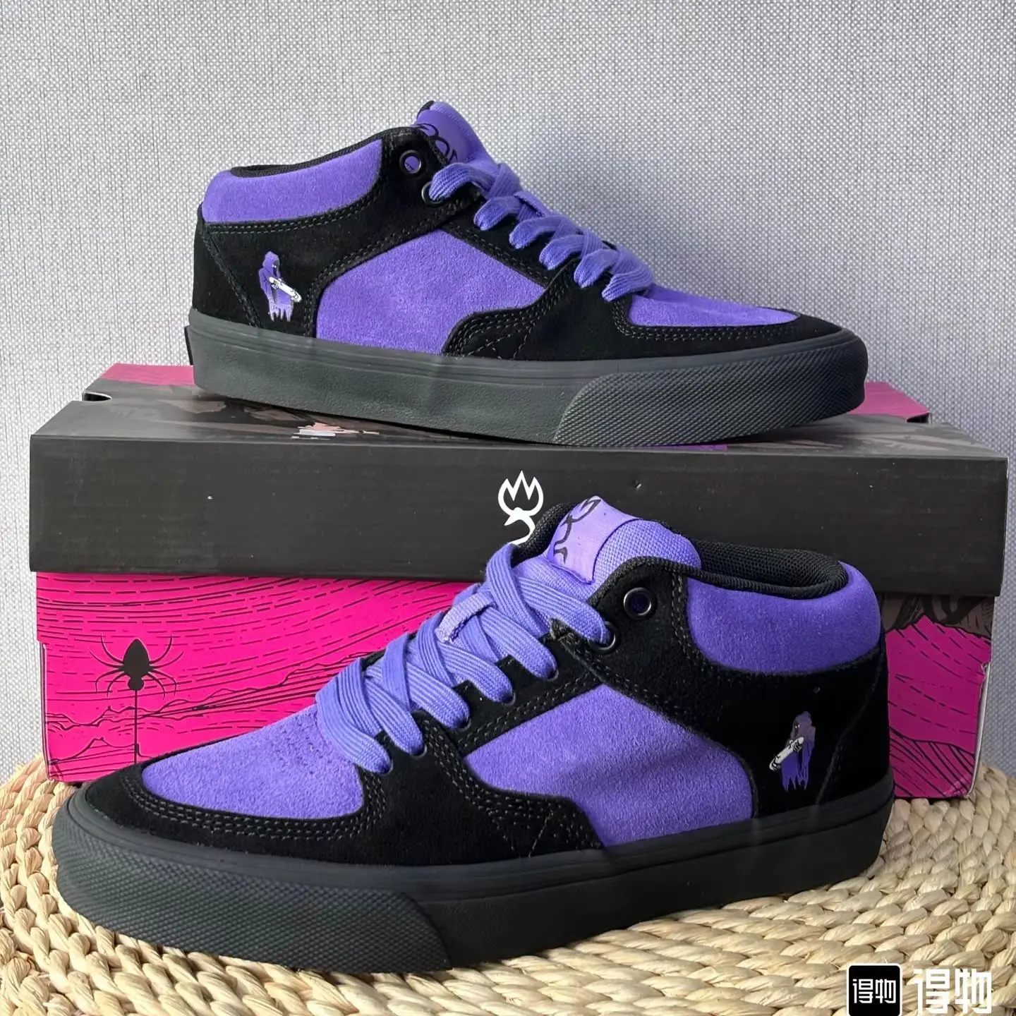 Joiints Purple Skateboarding Shoes for Men Athletic Sneaker Mid Top Anti-slip Casual Soft Leather Lace-up Breathable Tennis