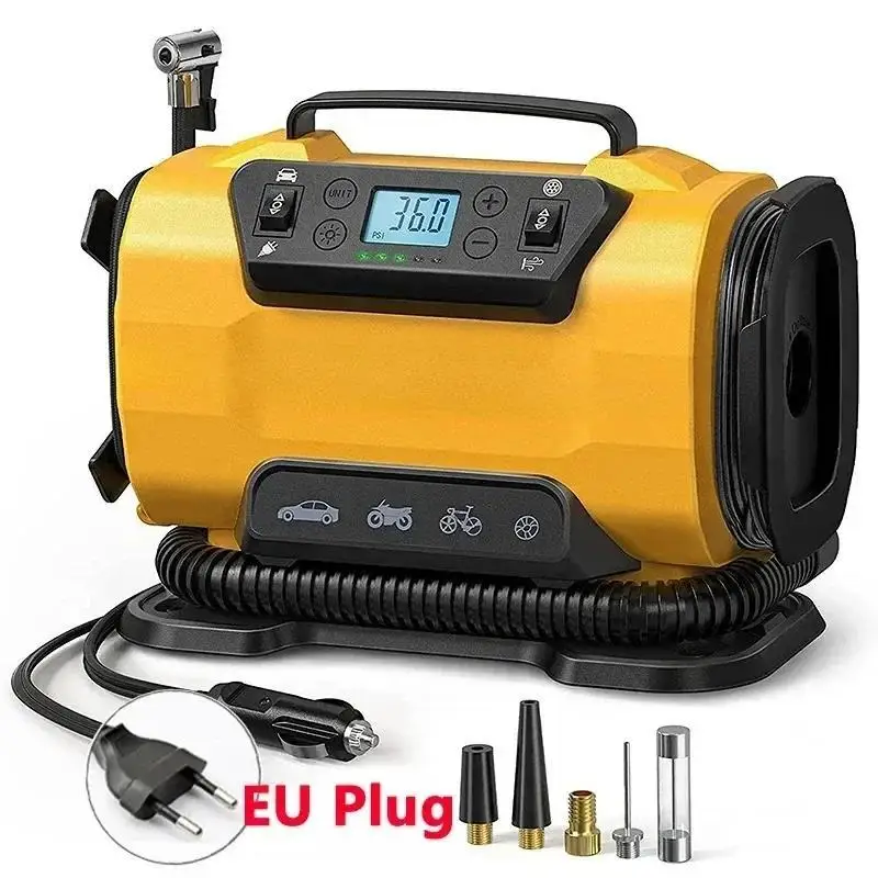 Tragbarer Luftkompressor mit Doppelstromversorgung 110V-230V AC/DC Autokompressor Reifenpumpe für Autos, Boote, Fahrräder und Matratzen