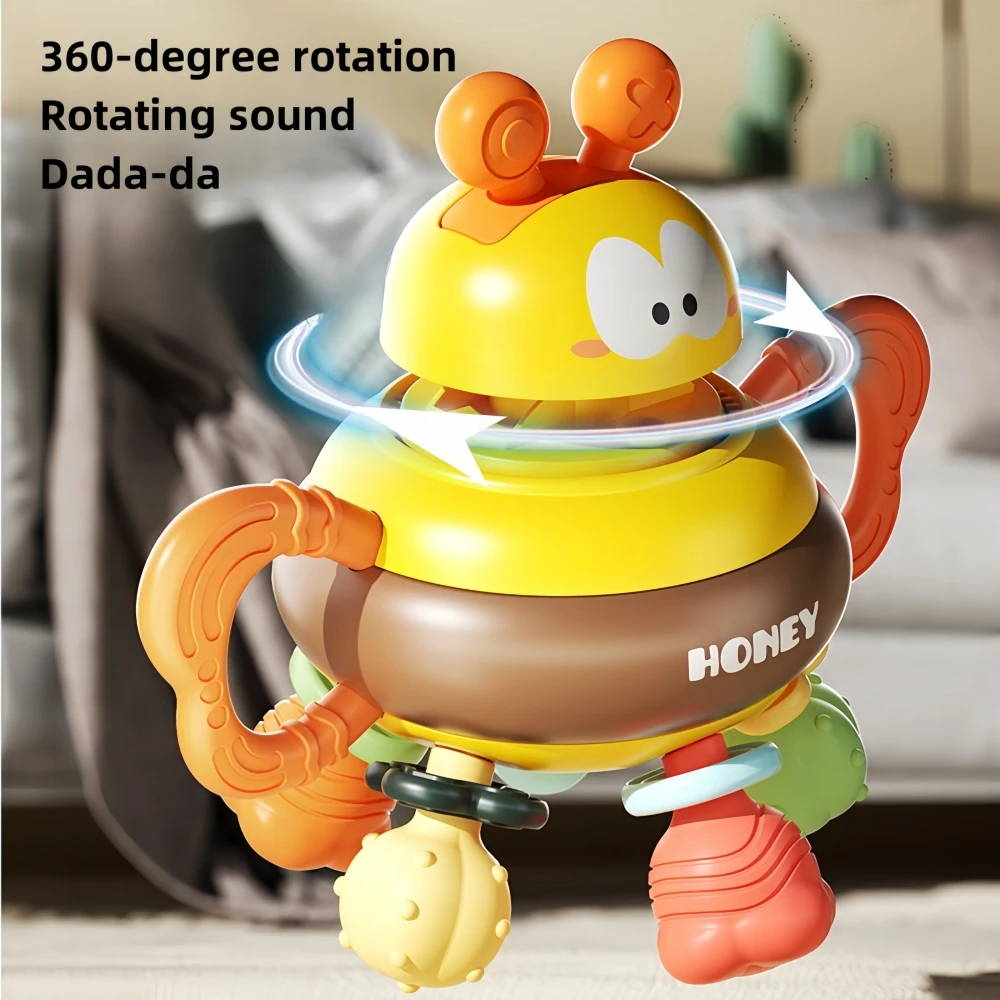 Cartoon Bee Hand Rattle Manhattan Ball Toy, Teether-Rattle-Grasping Ball 3-in-1, Suitable for 1-3 Year Old Infants and Toddlers