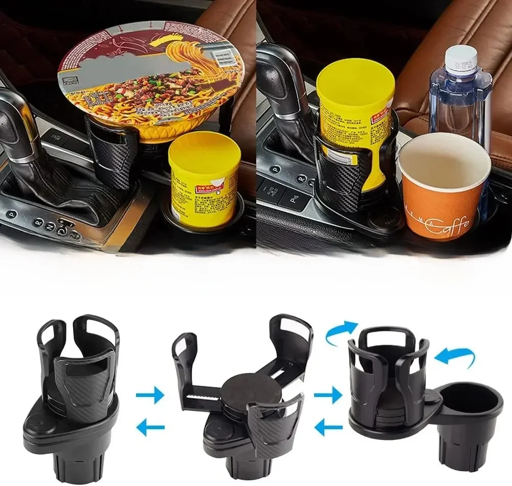 New car cup holder extender 2-in-1 multifunctional extender installation bracket with 360 degree adjustable internal accessories
