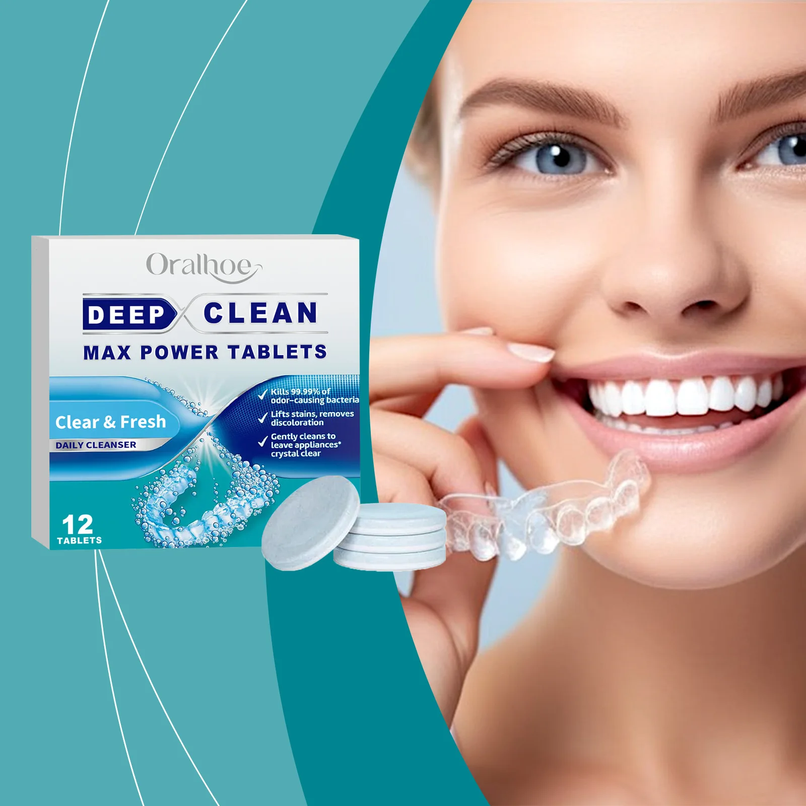 

Oralhoe 12pcs False Teeth Cleaning Tablets Tooth Retainer Clean Stain Remove Oral Odor Perfect Smile Fake Teeth Clean Tablets