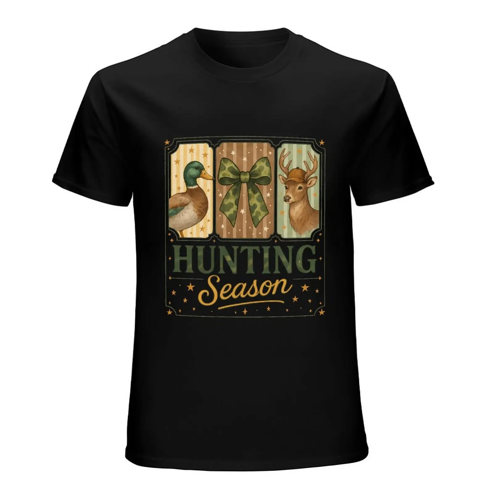 Retro Wetland Reed Mallard Duck Hunting Black Mens Tshirt Camo Bow Wildlife Outdoor Vacation Loose Shirt