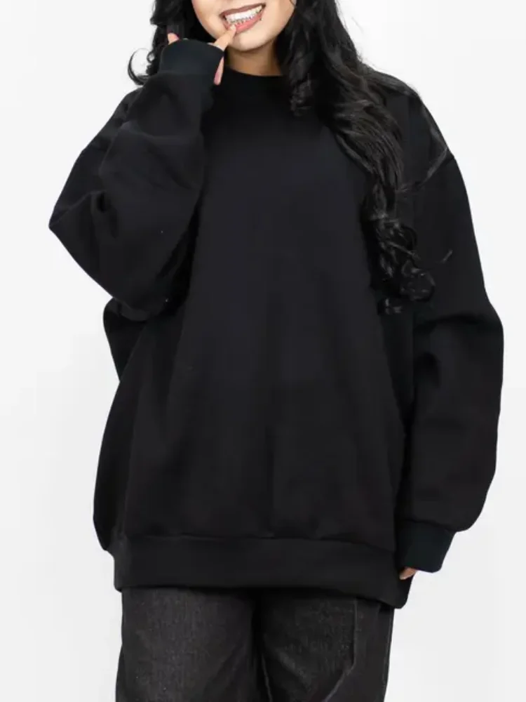 

Тяжелый с длинным рукавом и круглым вырезом, однотонный, простой и модный, трендовый, из чистого хлопка, удобный, подходит для зимы