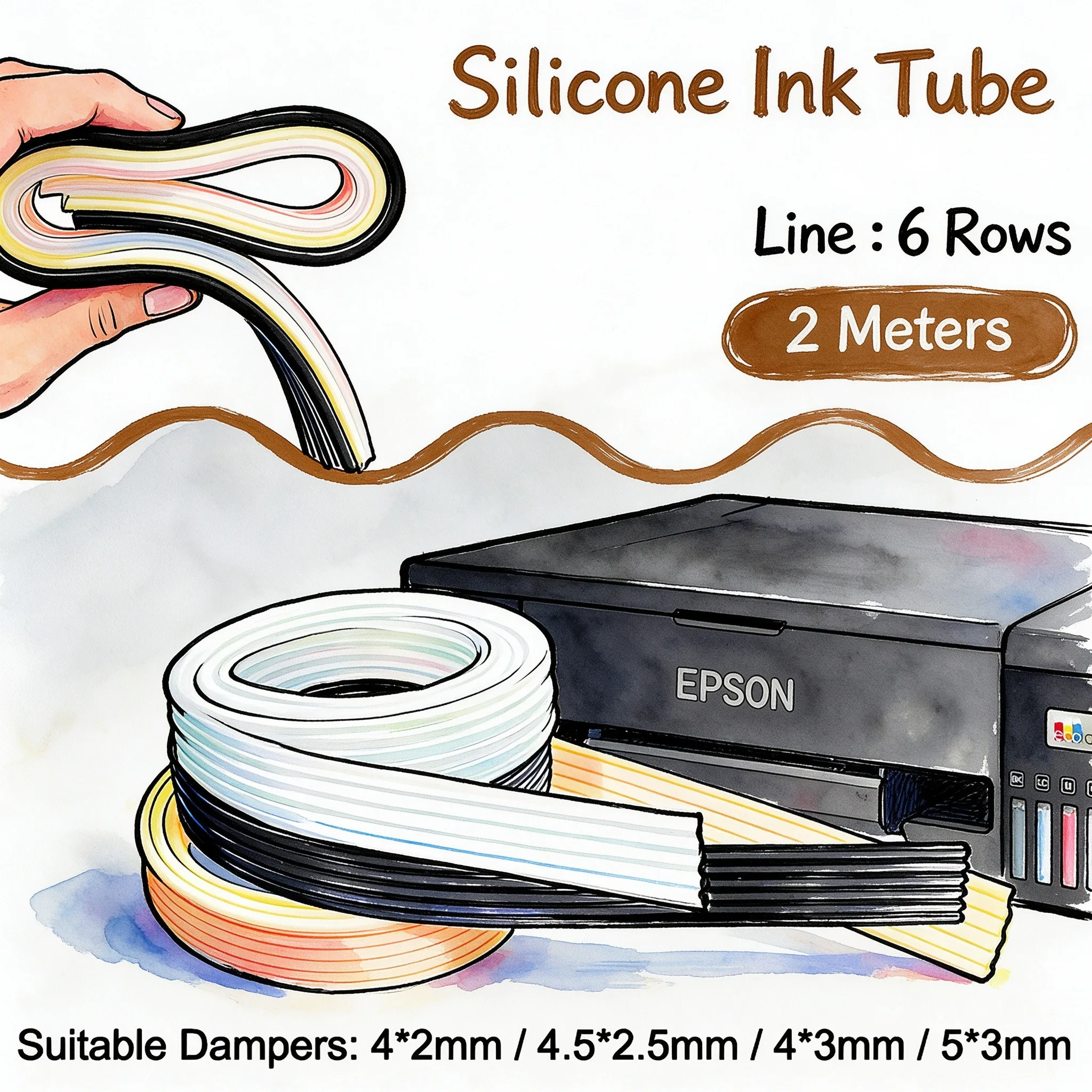 2 Meters 6 Lines Corrosion Resistant Flexible Silicone Ink Hose Anti-Leak Design Avoid Ink and Air Leak for DTF Printer Parts