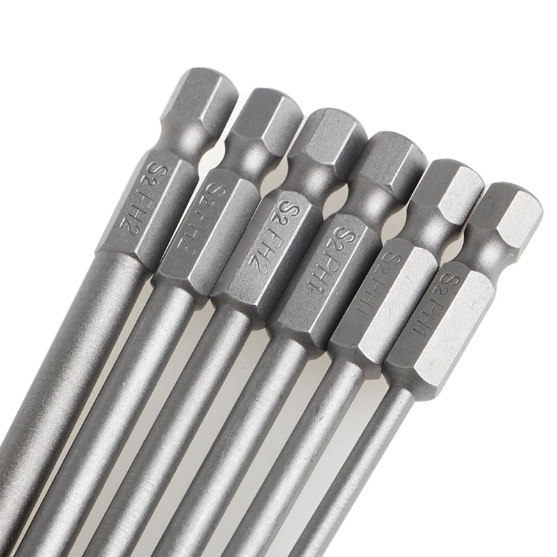 6Pcs/Set 1/4\'\' Shank 150mm Long S2 Steel Magnetic Hex Cross Head Screwdriver Bit F1FC