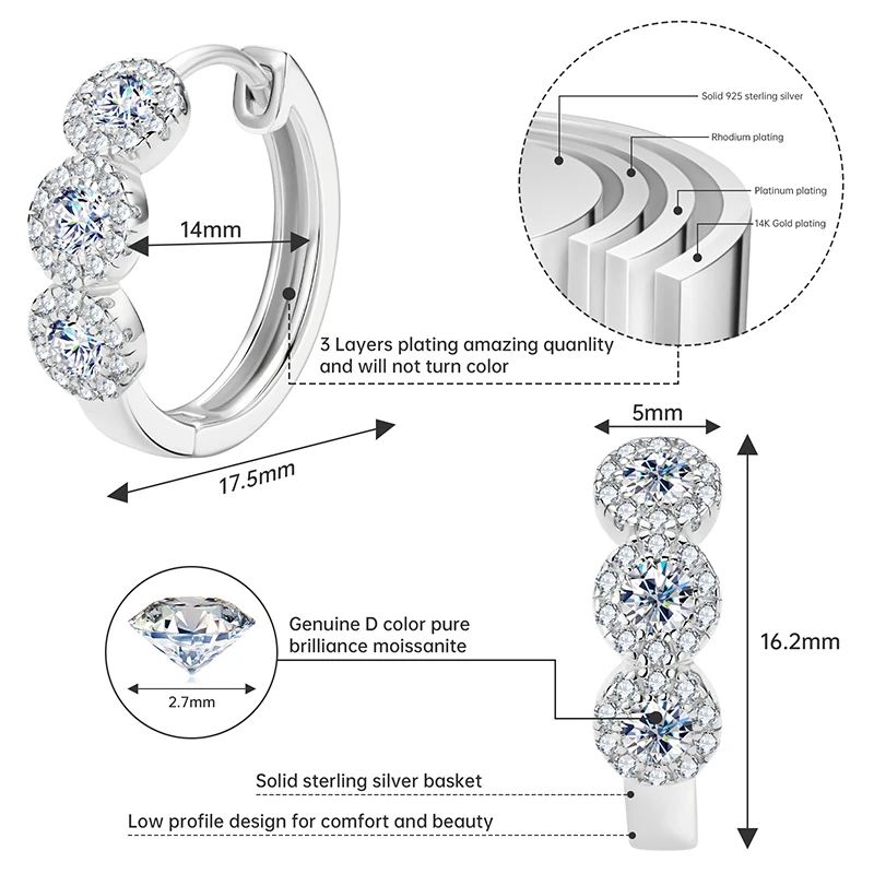 IOGOU D0.42CTW D Color Round Moissanite Hoop Huggie Earrings Original Certified Silver 925 Woman Earrings Classic Jewelry Gifts