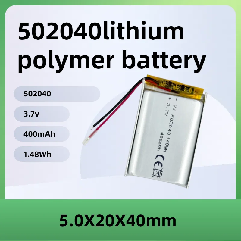 

502040 Rechargeable Lithium Polymer Battery 400mAh 3.7V 1.48Wh Soft Case Battery Pack for Electronics 454261 505060 505573