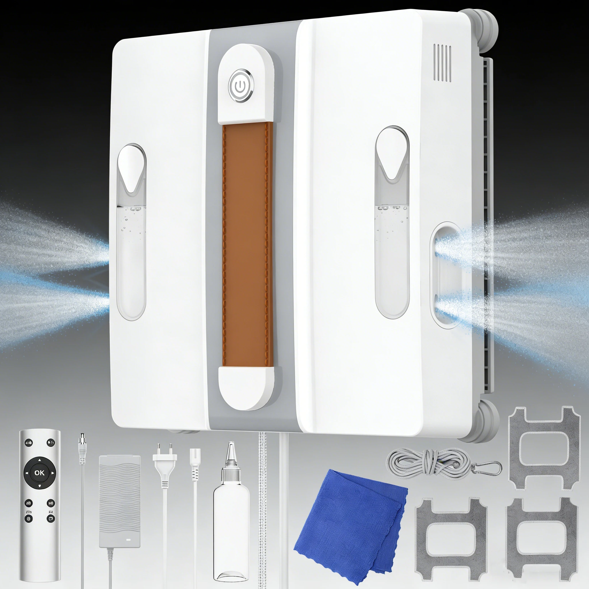 Robot Nettoyeur de Vitres Intelligent Automatique 3200PA avec Pulvérisation d'Eau à Quatre Trous, Télécommande pour Nettoyage de Murs en Verre, Maison Intelligente