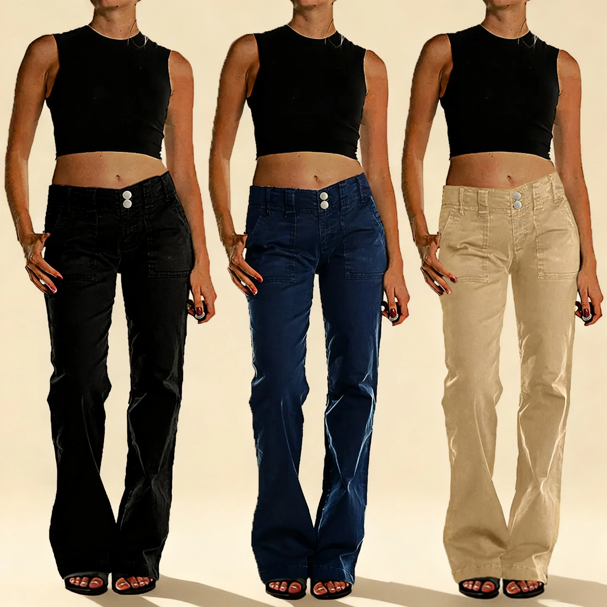 

Женские джинсы с вырезом ботинок, темные эластичные прямые джинсы, повседневные брюки-клеш, джинсовые рабочие брюки с карманами