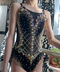 Kids Girls Ballet Dance Gymnastic Leotard Sleeveless Printed Jersey Bodysuit Ballet Suit for Skating Dance Stage Performance