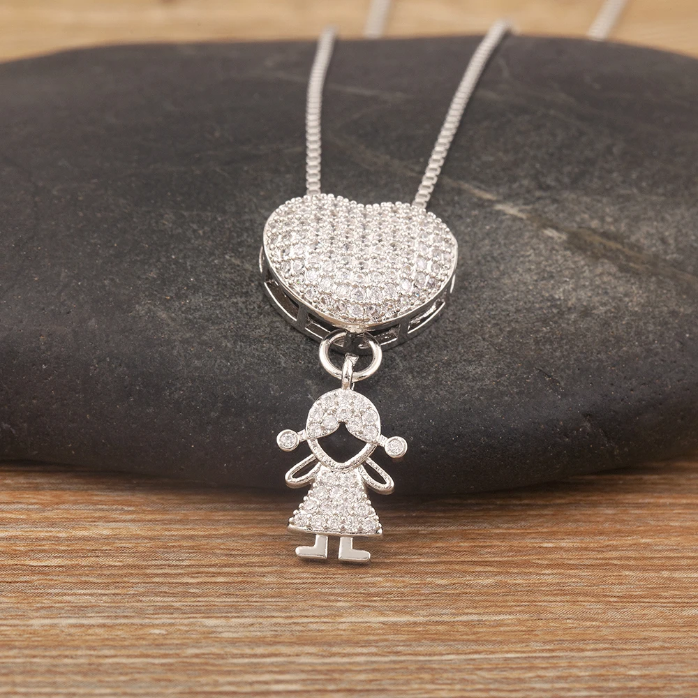 Nidin New Design Luxury Copper Inlaid Shiny Zircon Boys and Girls Charm Pendant Necklace For Women Fashion Female Jewelry Gifts
