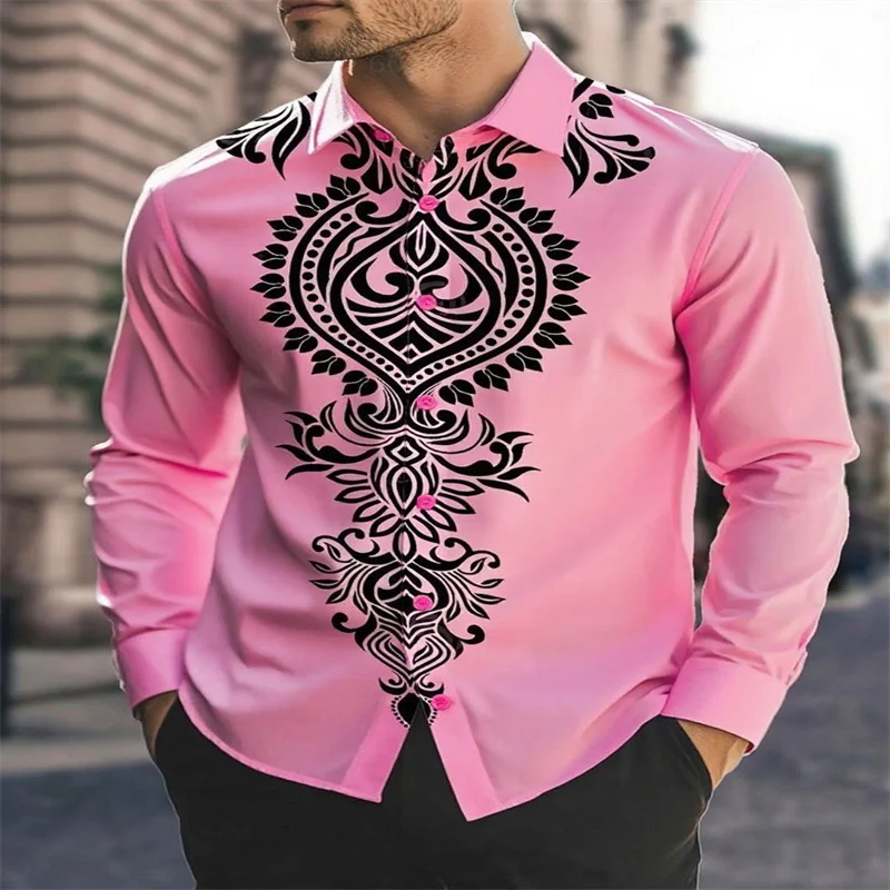 

2025 new men's tribal totem shirt fashion casual lapel long sleeve shirt designer unique design 21 colors fast delivery