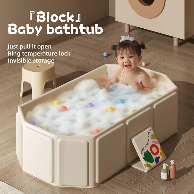 1PC Foldable Portable Bathtub Large Capacity Space Saving Soaking Tub with Heat Retention Ring and Stable Support Board