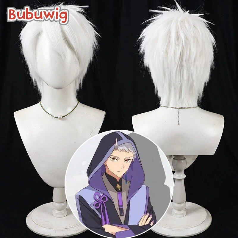 

Bubuwig Synthetic Hair Komazawa Rai Cosplay Wigs Cosmic Princess Kaguya! Komazawa Rai 30cm Short Silver White Wig Heat Resistant