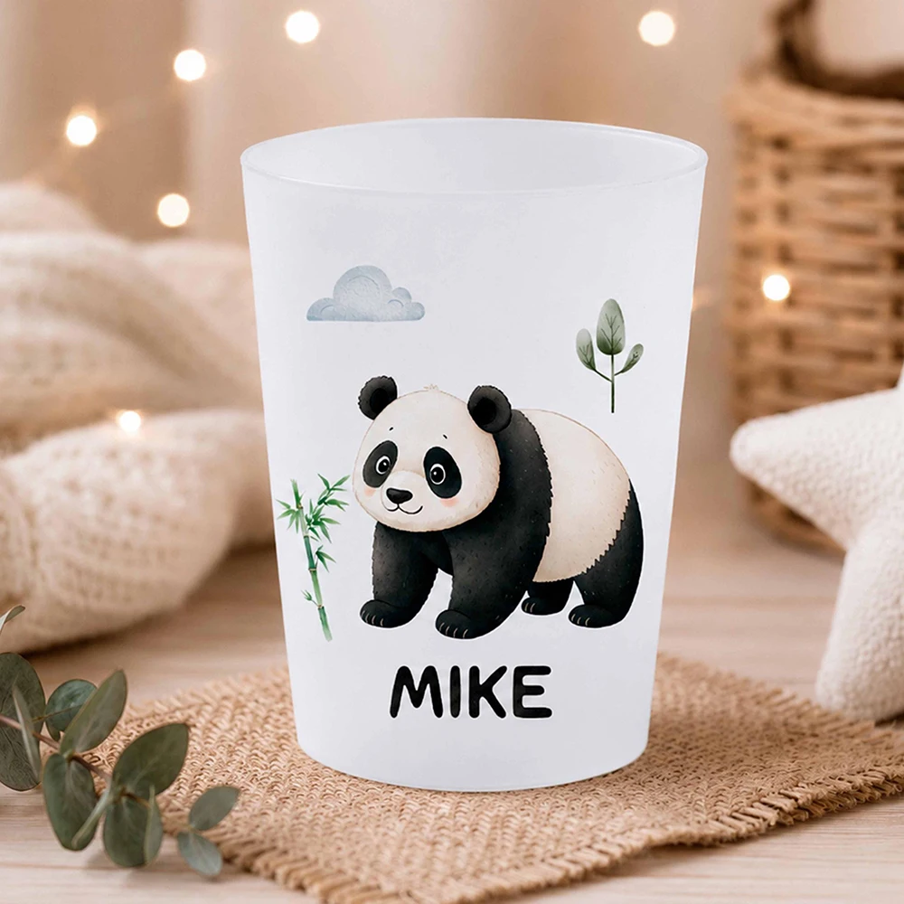 Kids Panda Frosted Cup Custom Name Safari Animal Drinking Cup Toddler Daily Water Mug Baby Shower Birthday Gift for Boys Girls