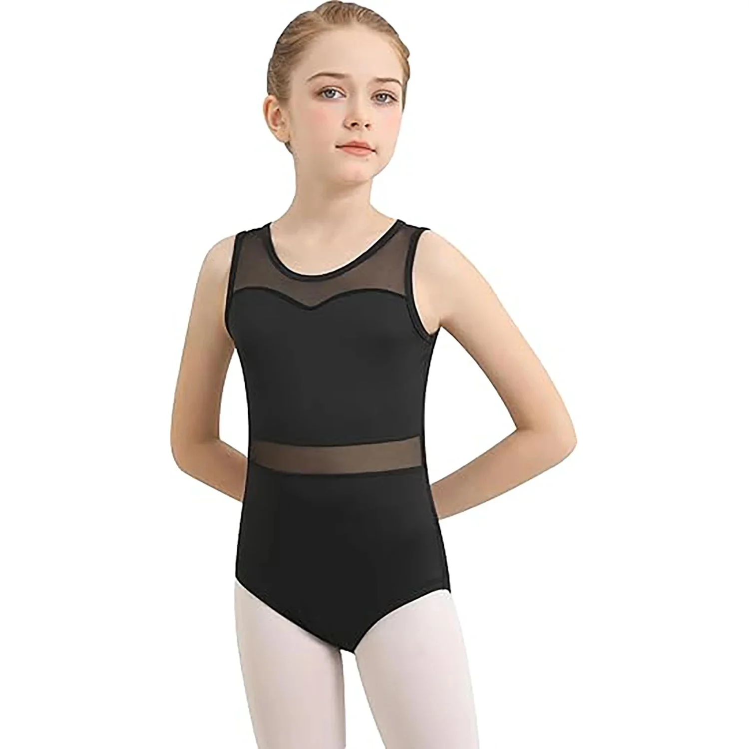Justaucorps de danse pour filles, débardeur en maille, vêtements de danse, épissure de maille, goutte d'eau, dos creux, doublure avant complète