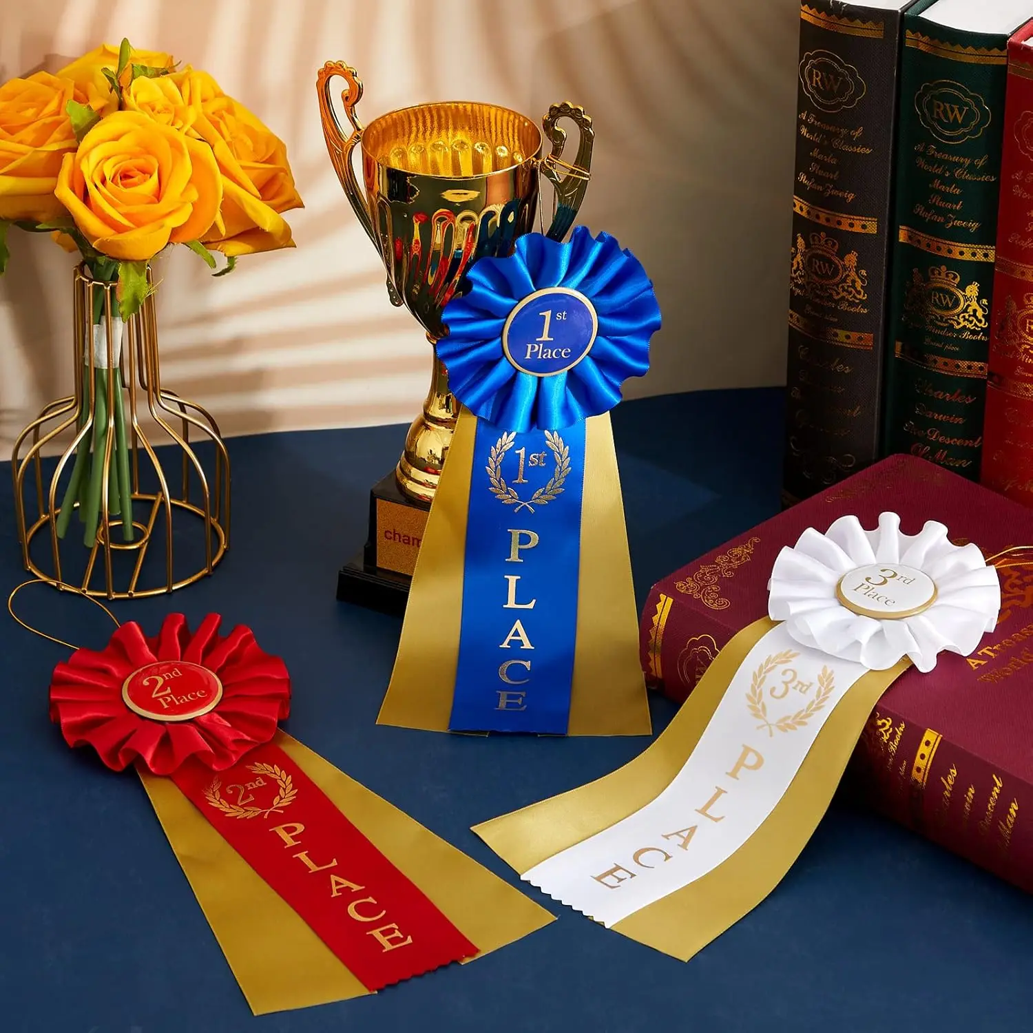 3 Pcs Award Ribbons 1st 2nd 3rd Place Rosette Ribbons Prize Ribbons First Second Third Place Participation Medal Ribbons