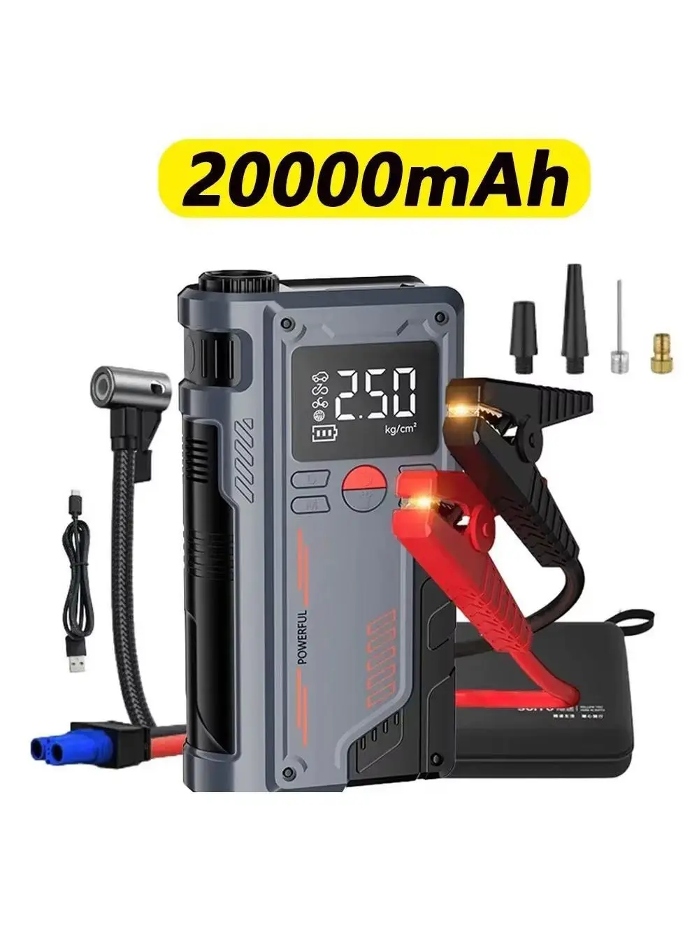 4 in 1 auto-starthulp met 150PSI luchtcompressor 20000 mAh draagbare boosterlader 1000A krachtig auto-accu-startapparaat - afbeelding 2
