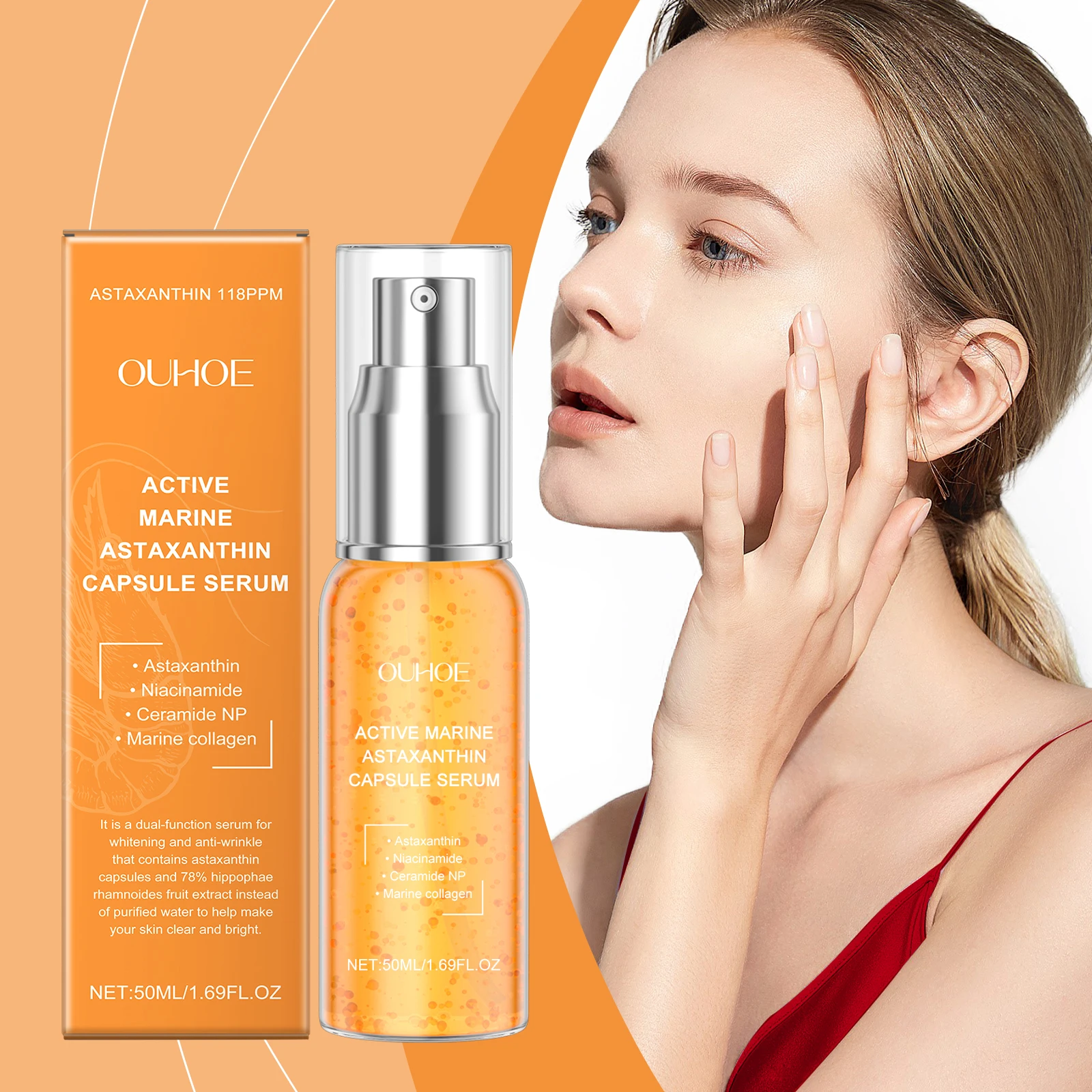 

Ouhoe 50 мл Астаксантиновая сыворотка для лица, увлажняющая, нежная кожа, против морщин, нежная, гладкая, увлажняющая, смягчающая эссенция для кожи лица