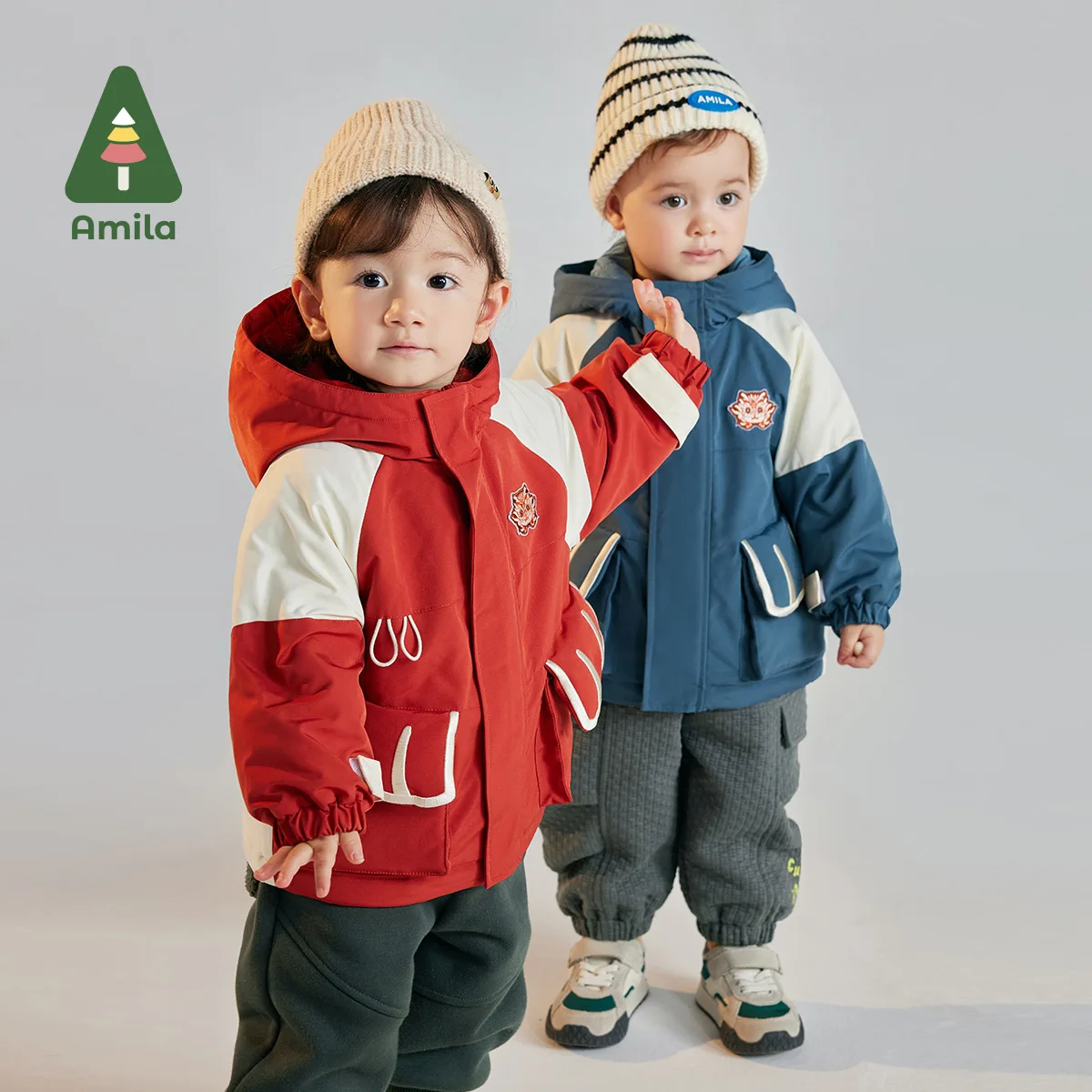 Amila Baby Children Coat 2024 Winter New Multicolour Hooded Cartoon Pattern Slight waterproofing Parsnip Warm  Baby Clothing