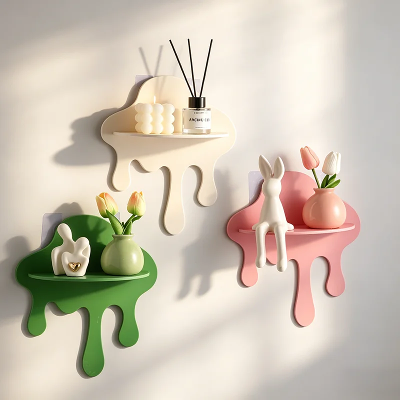 Estante de Pared con Diseño Creativo de Goteo, Organizador Flotante Estético para Dormitorio, Sala de Estar, Baño y Hogar Minimalista