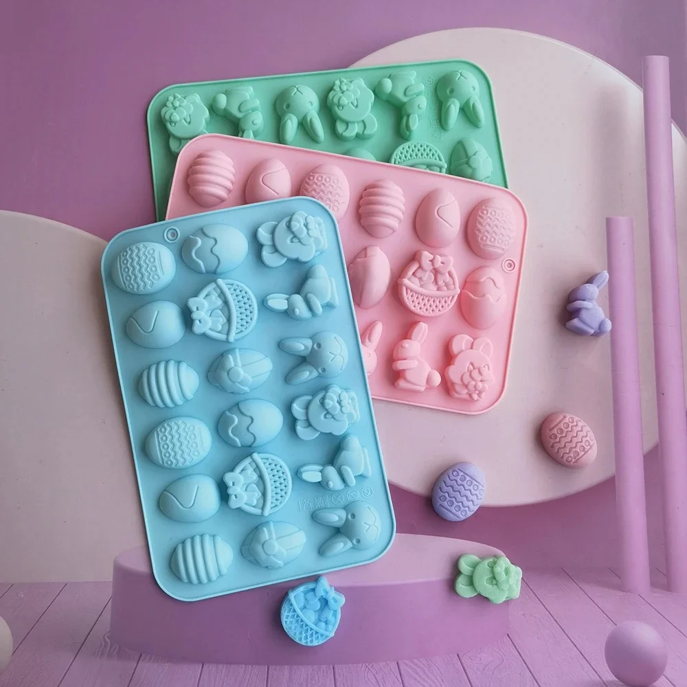 Moule en Silicone pour œuf de pâques, 18 trous, lapin, chocolat, crème glacée, gelée, gâteau, outil de cuisson, décoration de vacances, 1/2/3 pièces
