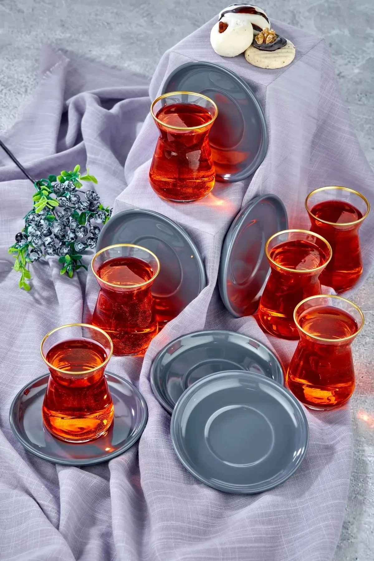 Decorative 12 Piece Turkish Tea Glass Set Gold Gilded Decorated Glass Tea Glass Set Gift Set Kitchen Accessories