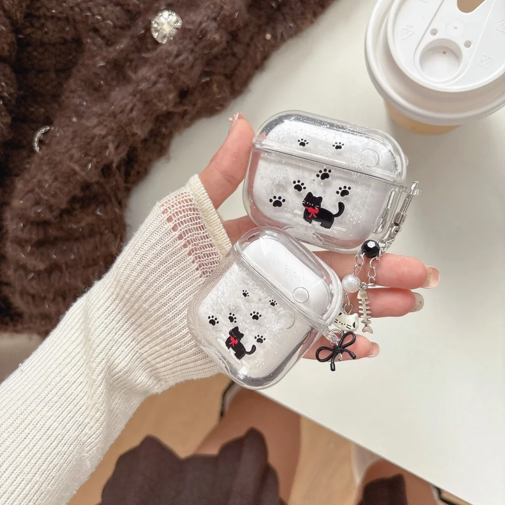 

Quicksand cute cat walking in the snow headphone protective case, suitable for AirPods 4/3/2Pro/2/3, shockproof protective case